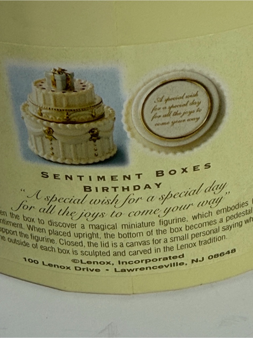 Vintage New Lenox China Treasures "Birthday Wish" Porcelain Cake Trinket Box